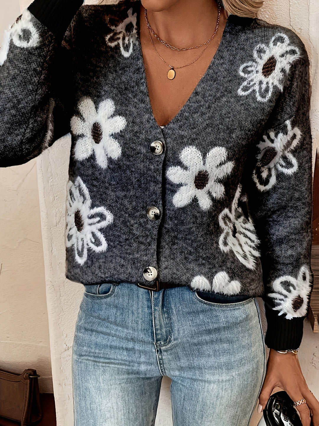 Mathilde | Knit Cardigan with Floral Pattern