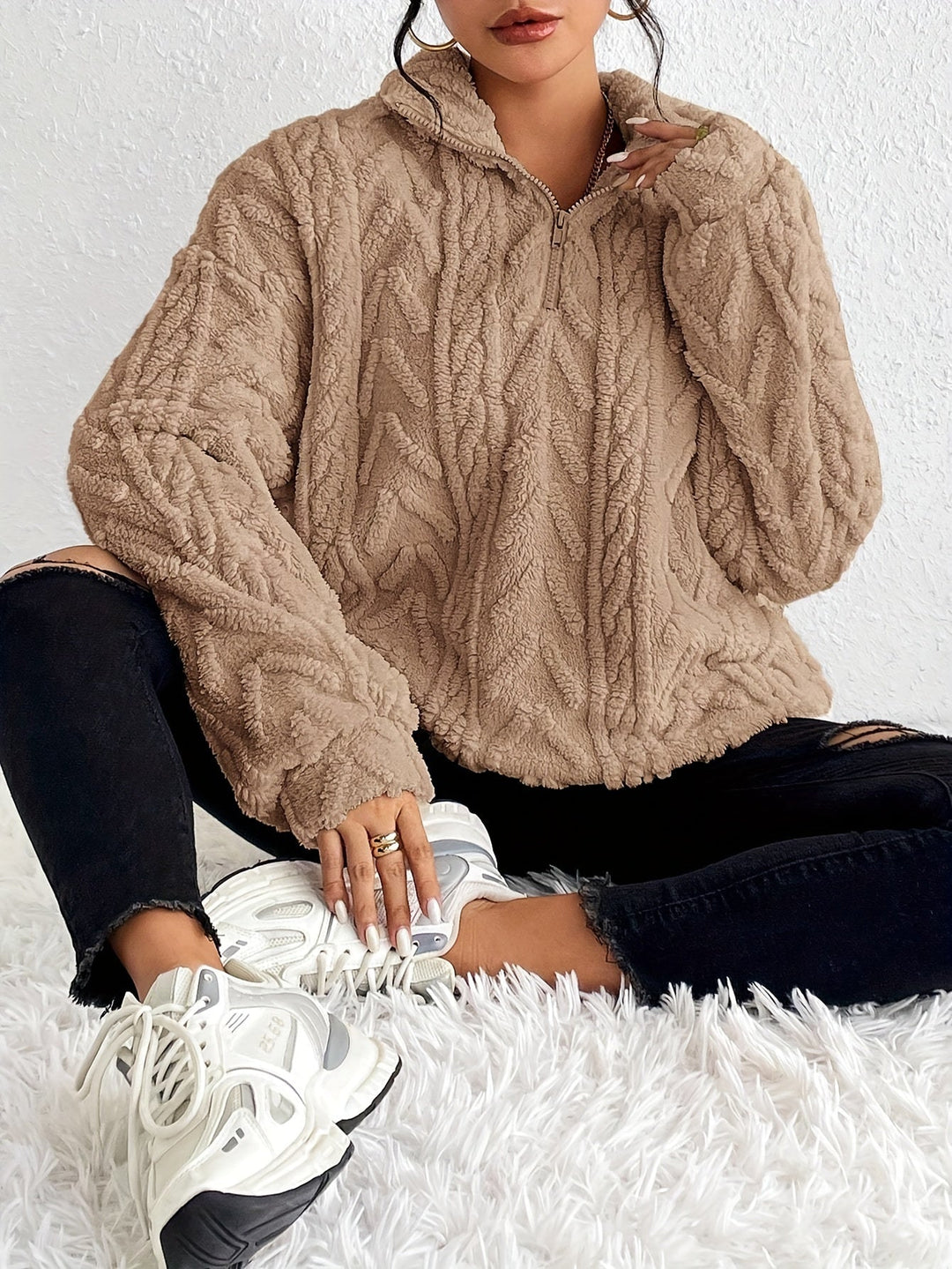 Cheryl | Luxe Cable-Knit Fleece Sweatshirt