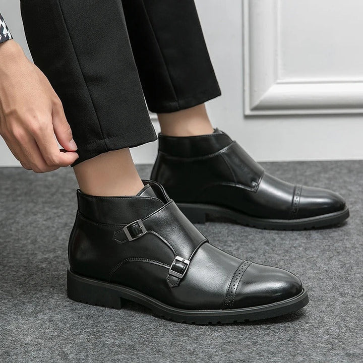 Darell | Leather double monk boots with straps