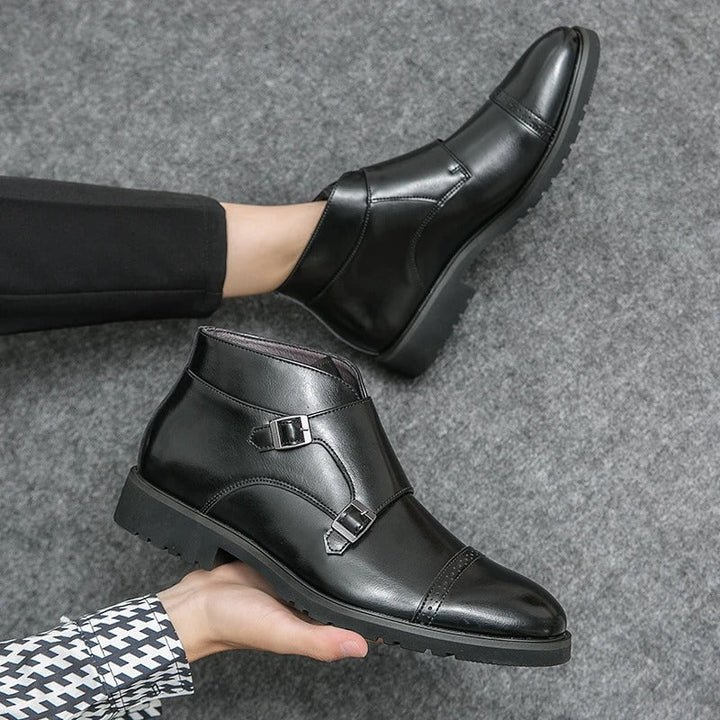 Darell | Leather double monk boots with straps