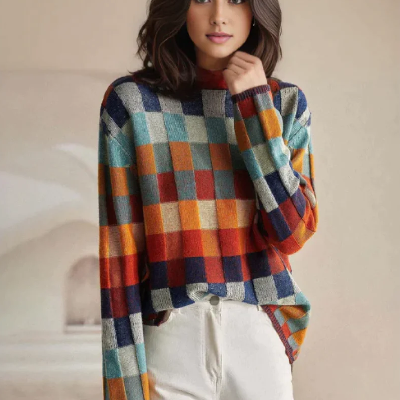 Amal | Women's Colorful Plaid Knit Sweater