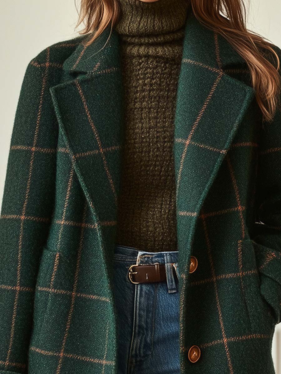 Madeleine | Retro Lapel Plaid Tweed Coat