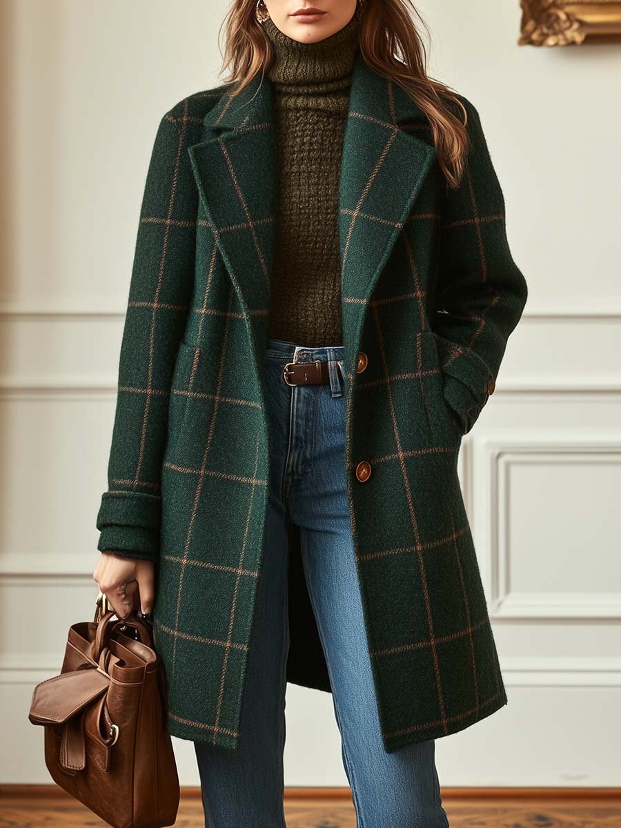 Madeleine | Retro Lapel Plaid Tweed Coat