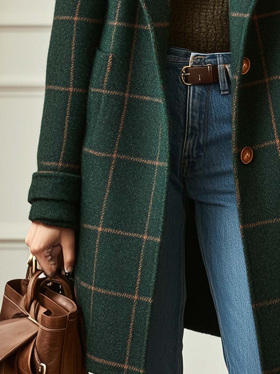 Madeleine | Retro Lapel Plaid Tweed Coat