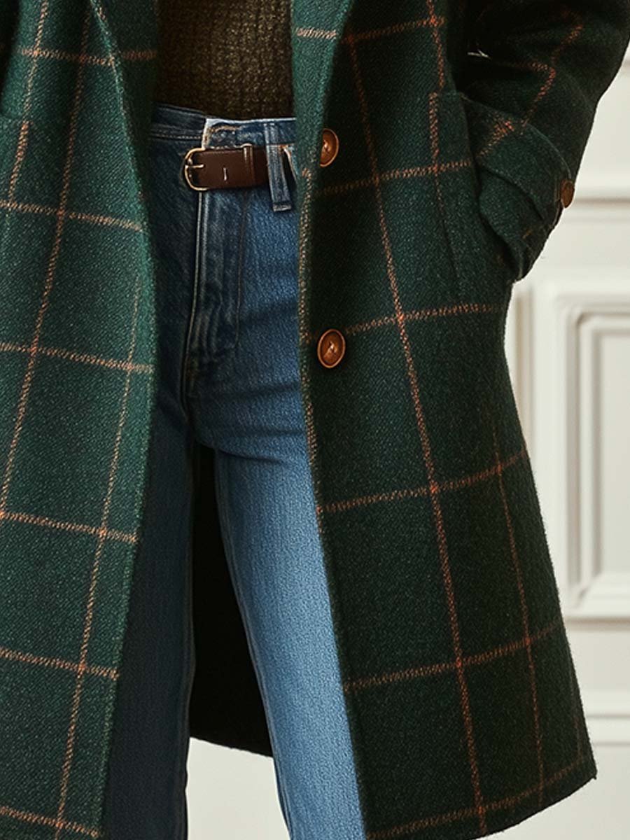 Madeleine | Retro Lapel Plaid Tweed Coat